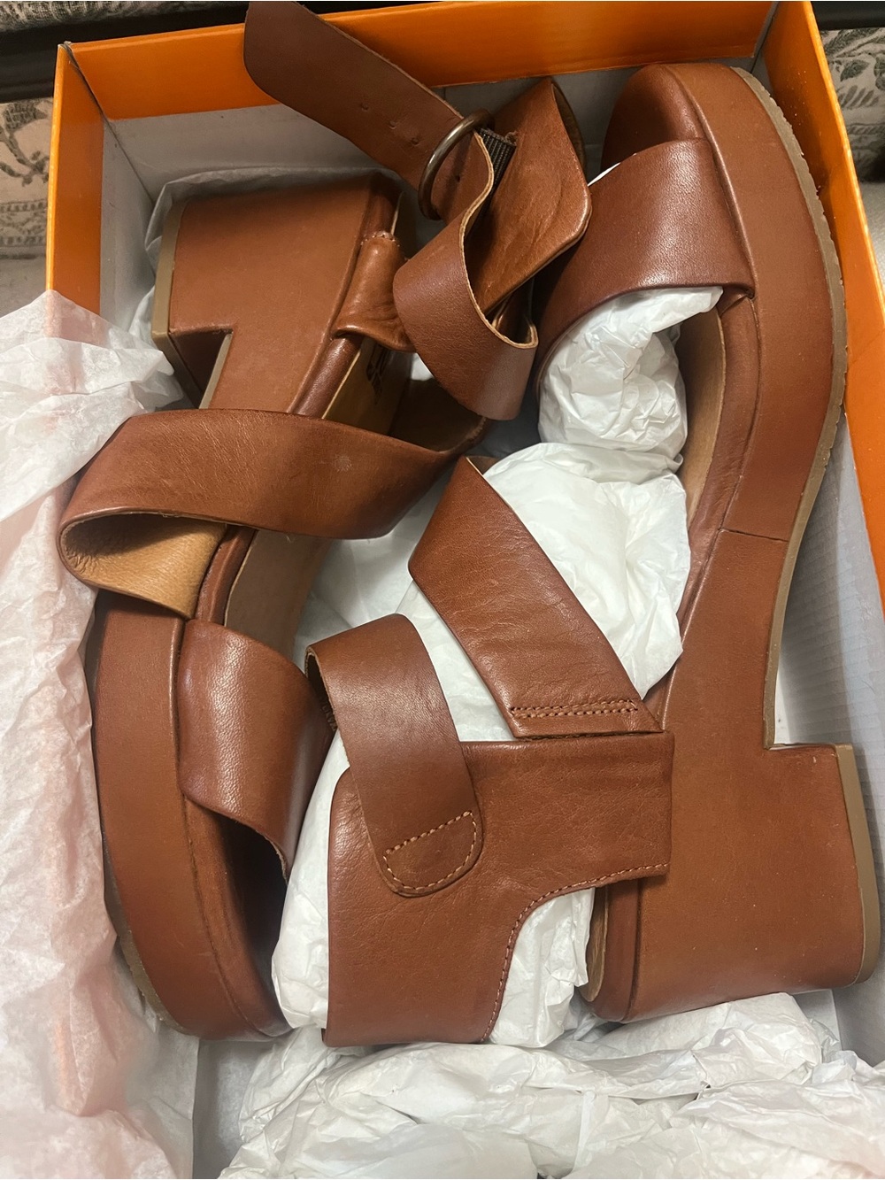Miz Mooz Women's Brown Leather Platform Sandals